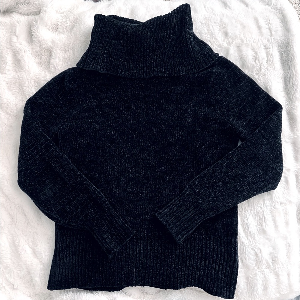 Loft Cowl Neck Black Chenille Sweater - Sz Sm